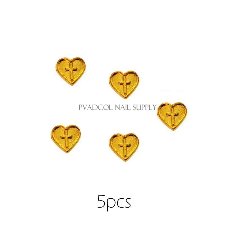 Cherub ногти с Иисусом в форме сердца 3D металлические подвески позолоченные