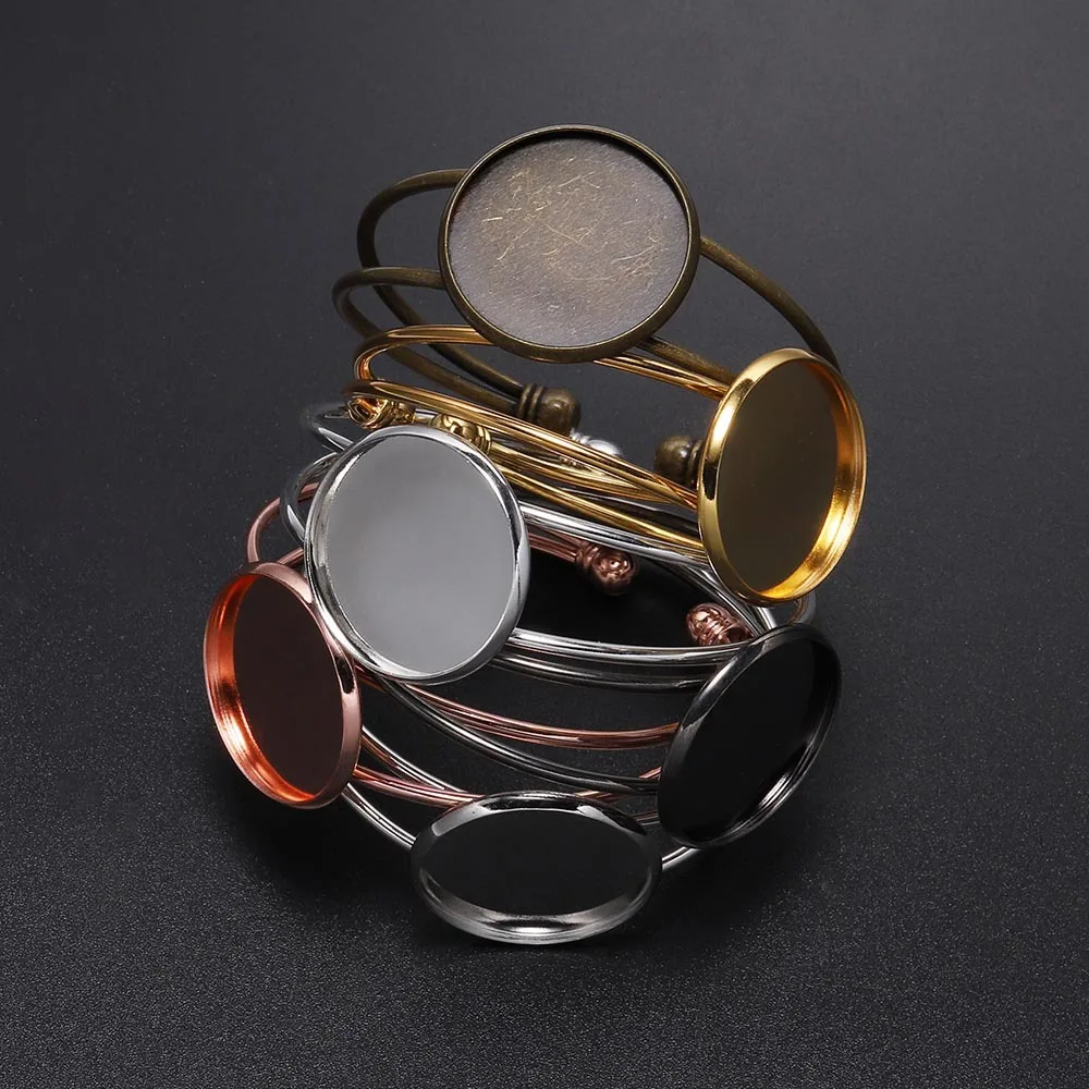High Quality 20mm 25mm 7 Colors Plated Bangle Base Bracelet Blank Findings Tray Bezel Setting Cabochon Cameo