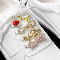 1 pcs metal shoelaces bow shoelace shoe accessories shiny rhinestones women shoes decorative accessory decoration buckle pearl
