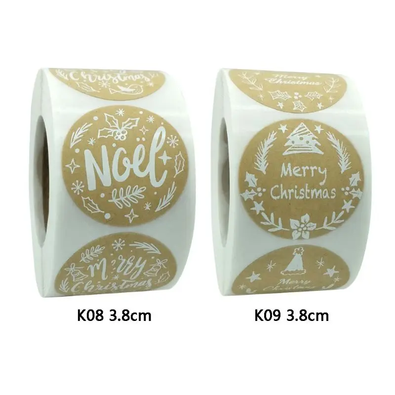 

500pcs 1.5inch Round Merry Christmas Stickers Thank You Card Gift Box Package Seal Labels Scrapbooking Decor Stationery