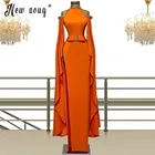 Оранжевое длинное платье с открытыми плечами, элегантное женское платье с блестками и высоким воротником, милое платье