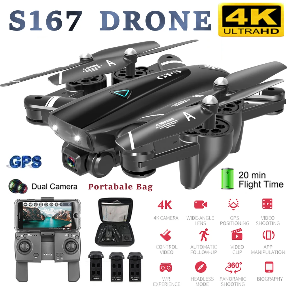 S167 GPS беспилотные летательные аппараты с Камера 4K 5G WI FI складной Дрон FPV пути точки