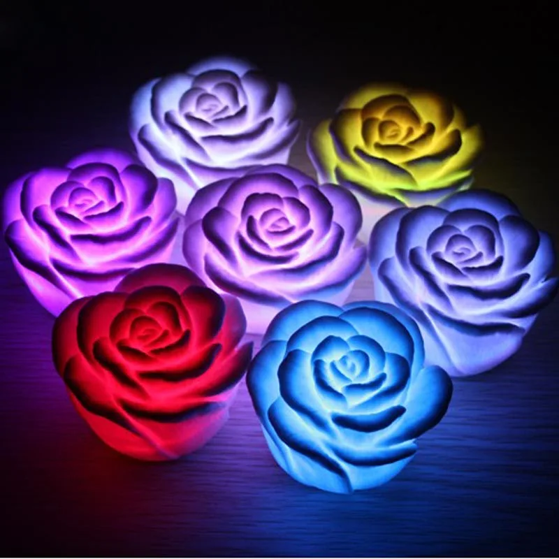 

New Romantic Changing LED Floating Rose Flower Candle Night Light Wedding Decoration YG