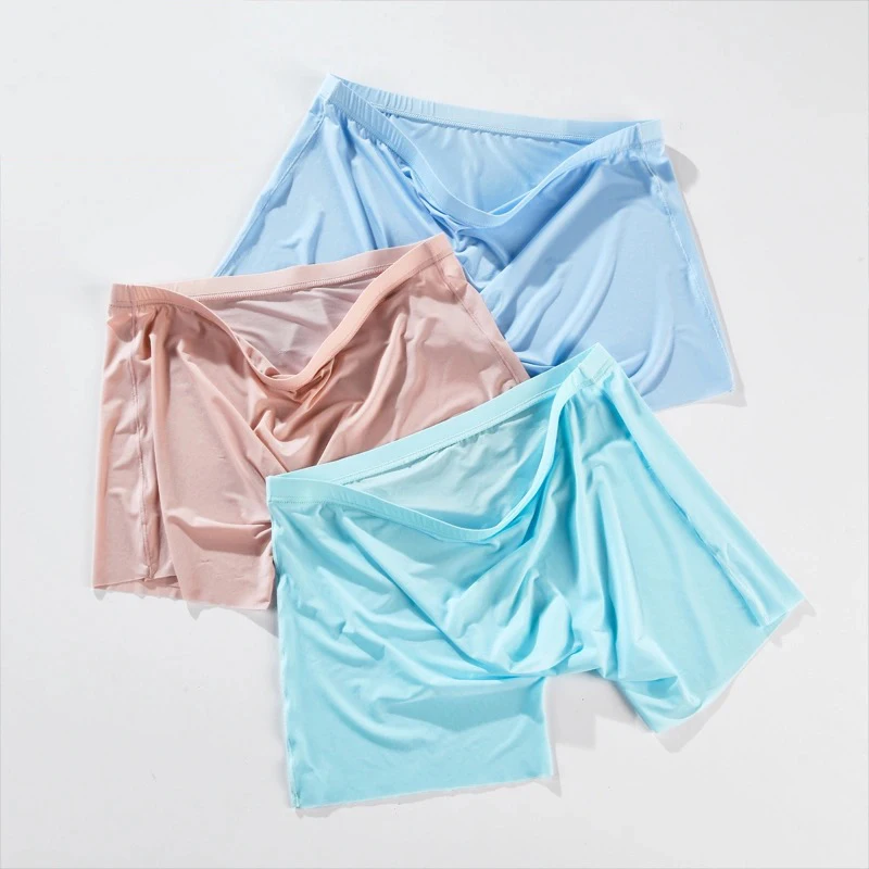 4Pcs/Lot Men'S Underwear Boxer Shorts Summer Ice Silk Ultra-Thin Transparent Sexy Large Size Men'S Shorts