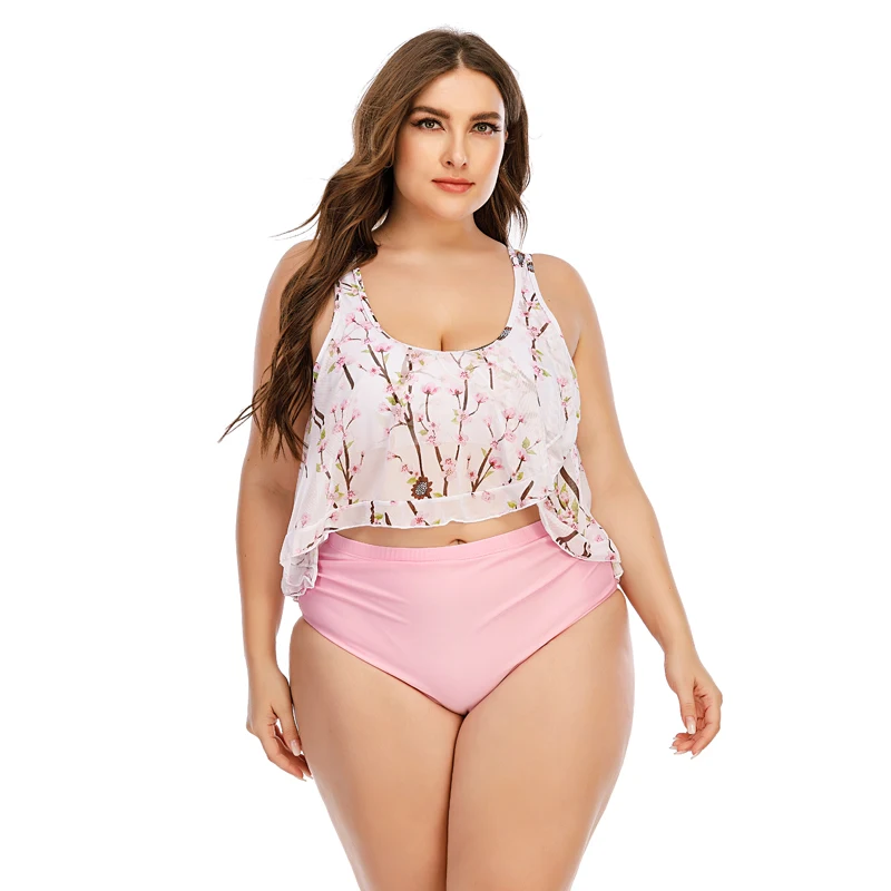 

Женский раздельный купальник, бикини с цветочным принтом, оборками и завышенной талией, большие размеры 5XL, 2022