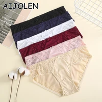 aijolen ice silk lace stitching briefs solid color ladies sexy panties comfortable breathable and supple low rise underwear