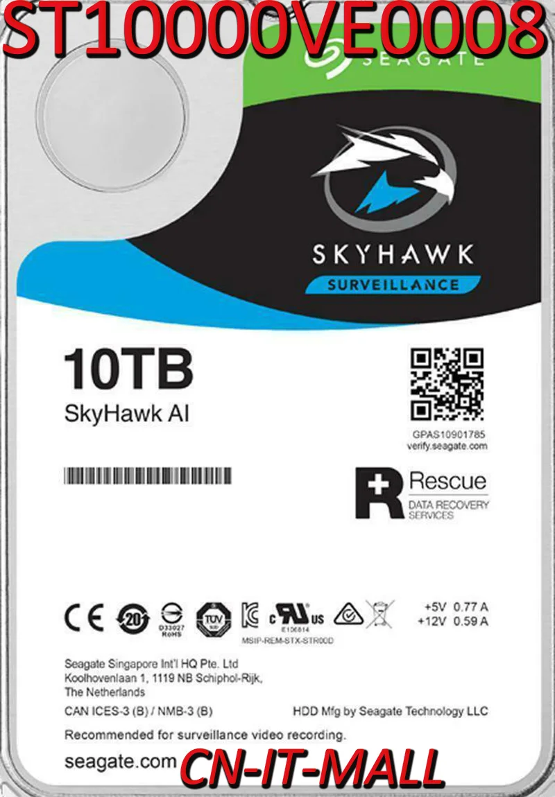 

Seagate SkyHawk AI ST10000VE0008 ST10000VX0008 10 ТБ 256MB Кэш SATA 6,0 ГБ/сек. 3,5 "Внутренний жесткий диск