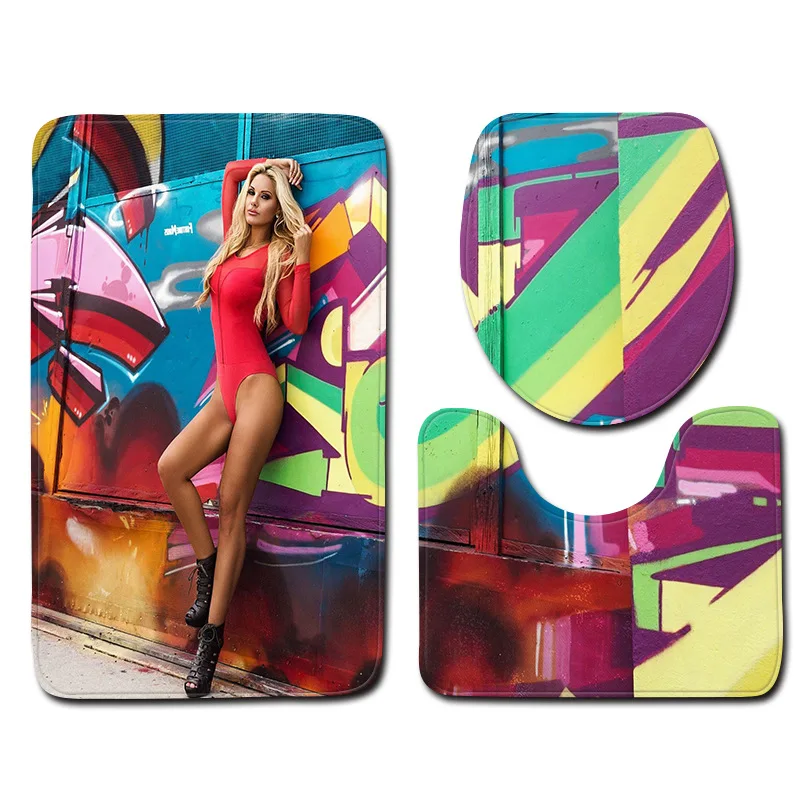 Привлекательный женский коврик для ванной комнаты с принтом набор ковров