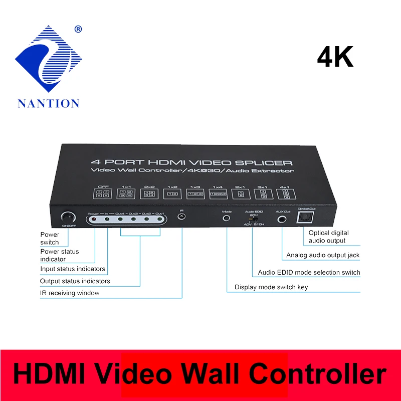 Настенный видеоконтроллер 4K 2X2 1 HDMI-совместимый вход 4 выход 2X1/3X1/4X1/1X2/1X3/1X