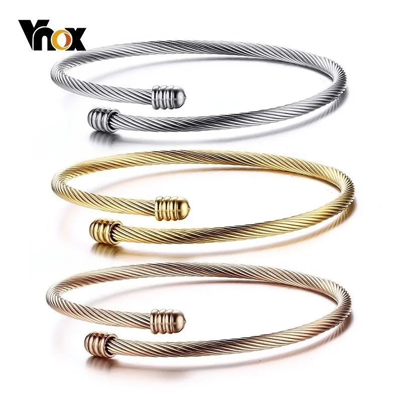 Vnox 3 шт./компл. витой браслет из нержавеющей стали для женщин модные регулируемые
