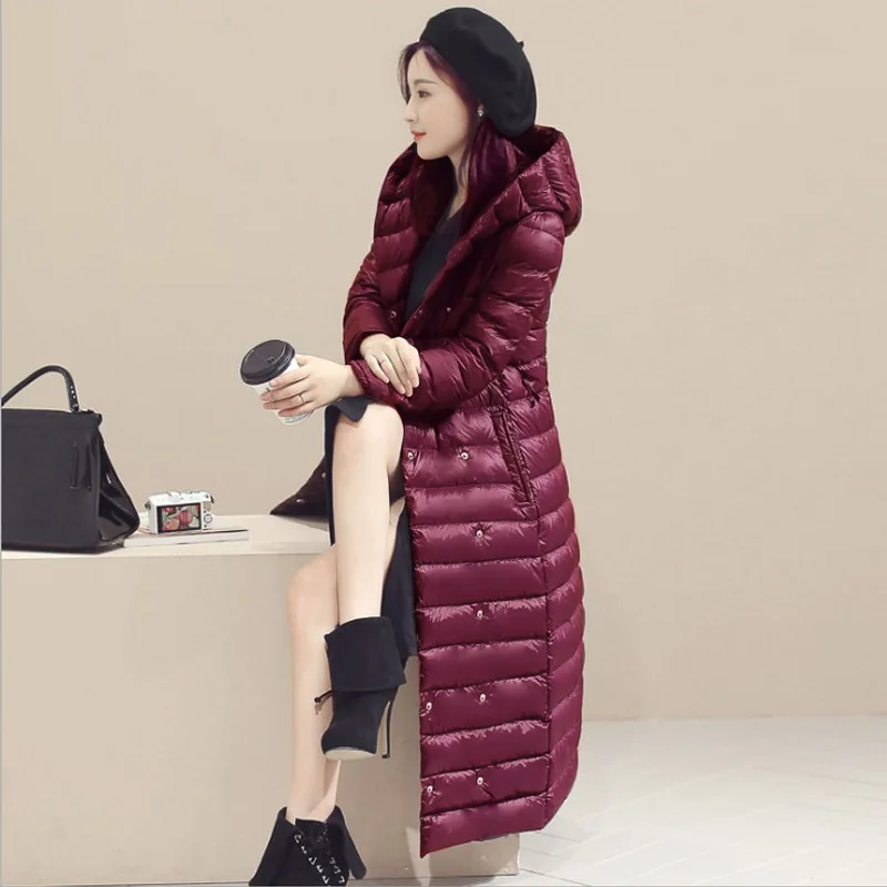 

Female New Down Thin Jacket light Hooded Slim Plus size Long Warm Duck Down Jacket Outerwear Boutique Women Winter Jacket Coat