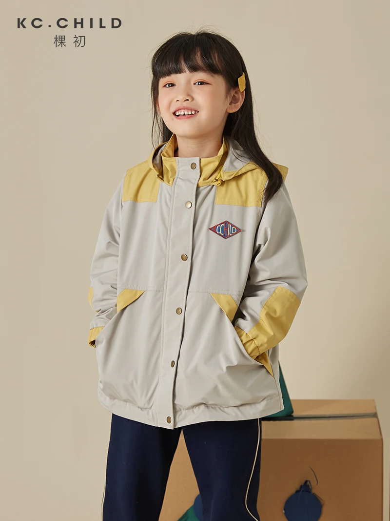 

KC.Child 2020 Fall Kids Trench Coat Boys Girls Waterproof Coat Color-block Hooded Rain Jacket Toddler's Trench Windbreaker 2-10Y