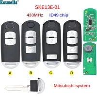 234 button smart card remote key fob 433mhz id49 chip for mazda 2 3 6 cx 5 cx 3 mx 5 with emergency key blade ske13e 01