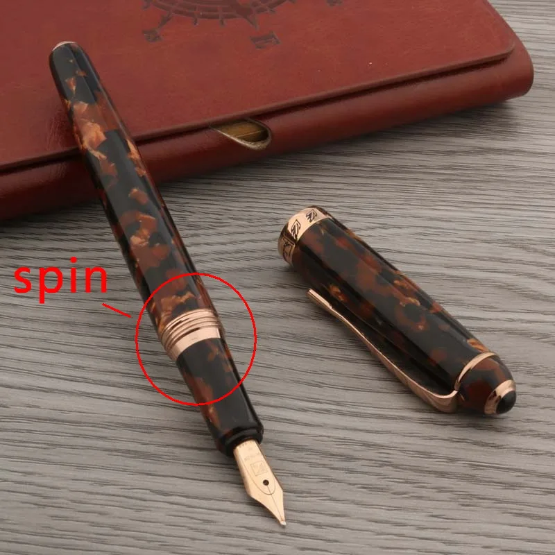Luxury Celluloid Nitrate Fountain Pen Set Box Gift Spin 14K Gold Nib Student Stationery Office Supplies New Ink Pens