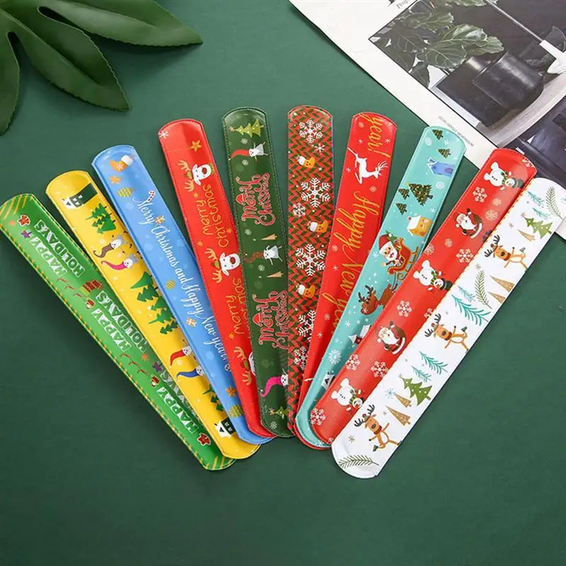 

30pcs Christmas Slap Bracelet Colorful Wristbands Adjustable Bracelet (Random Style)