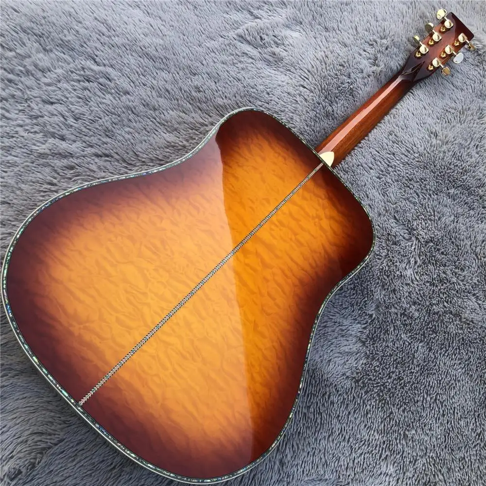 Orange Burst 41 inches D style Acoustic Guitar Abalone Ebony fingerboard Solid spruce top Electric acoustic | Спорт и развлечения