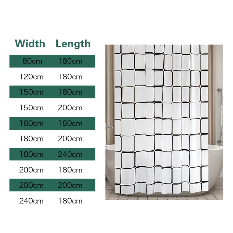

Bathroom Shower Curtain Waterproof Mildew Proof PEVA Bath Curtains Translucent Modern Square Plaid Toilet Curtain With Hooks