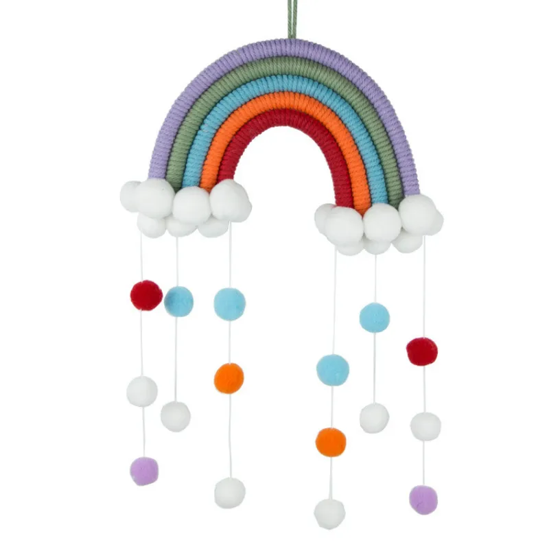 INS Nordic Wind Hair Ball Cloud Rainbow Pendant Home Children'S Room Hand-Woven Tassel Charm Wall Hanging Decoration | Дом и сад