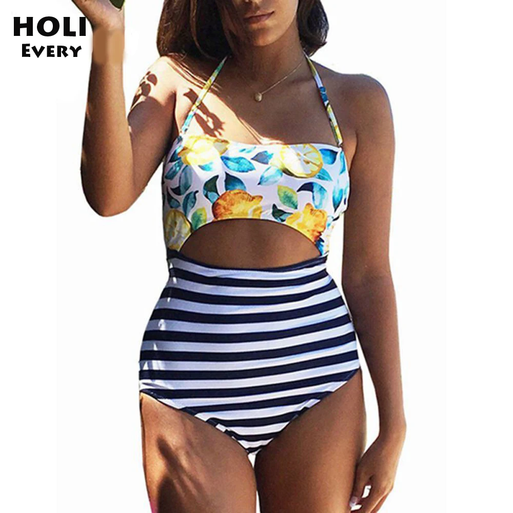 Монокини в полоску цельный купальный костюм женский Женская купальная одежда