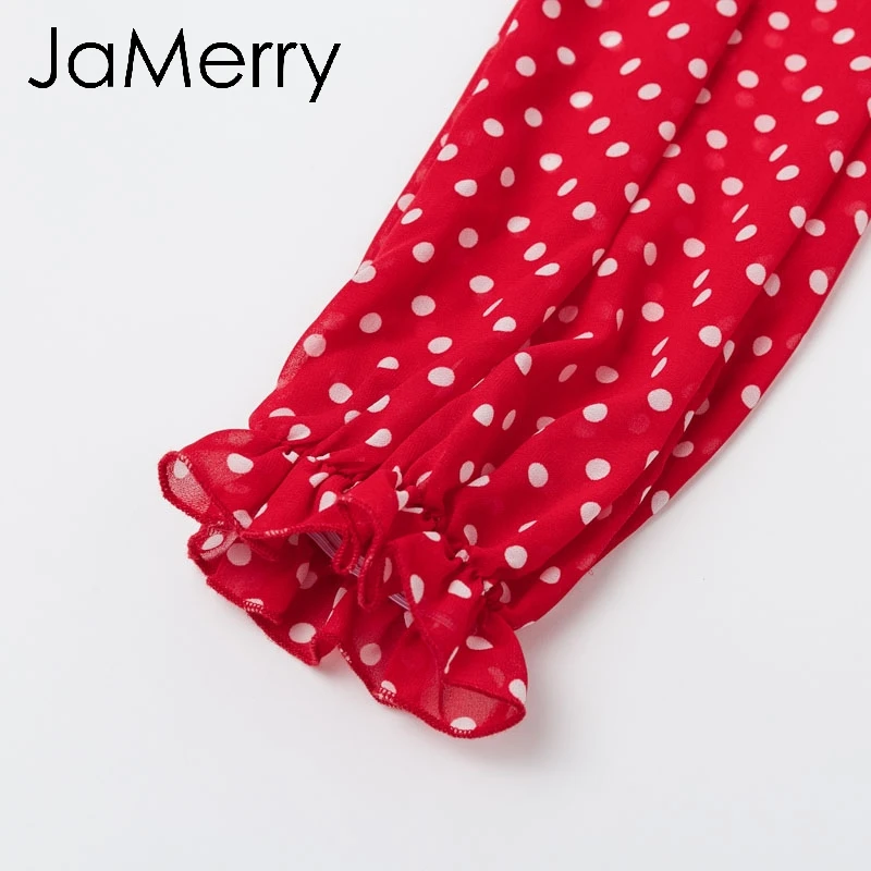 JaMerry, винтажное, Осеннее, женское, вечерние, длинное, макси платье, элегантное, рукав-фонарик, в горошек, с принтом, платья для отдыха, пляжный стиль, платья