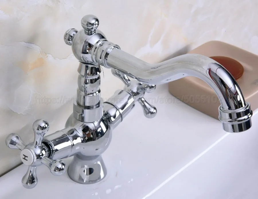 Новый хромированный латунный Смеситель для умывальника ванной комнаты с двойной