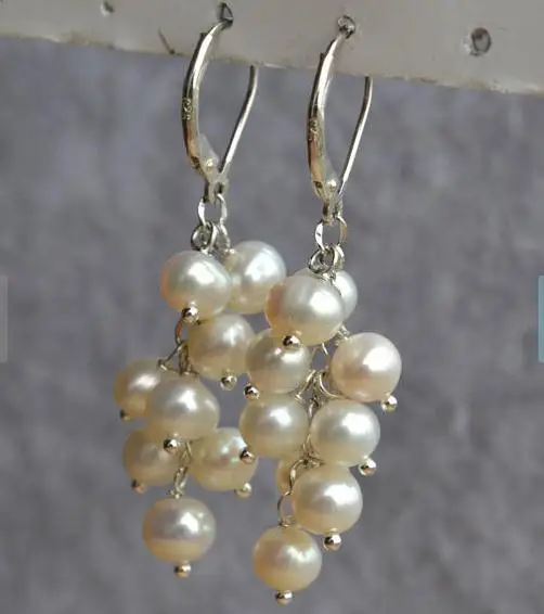 

New Arrival Favorite Pearl Jewelry 6-7mm White Genuine Freshwater Pearl S925 Silver Dangle Earrings Wedding Bridesmaid Gift