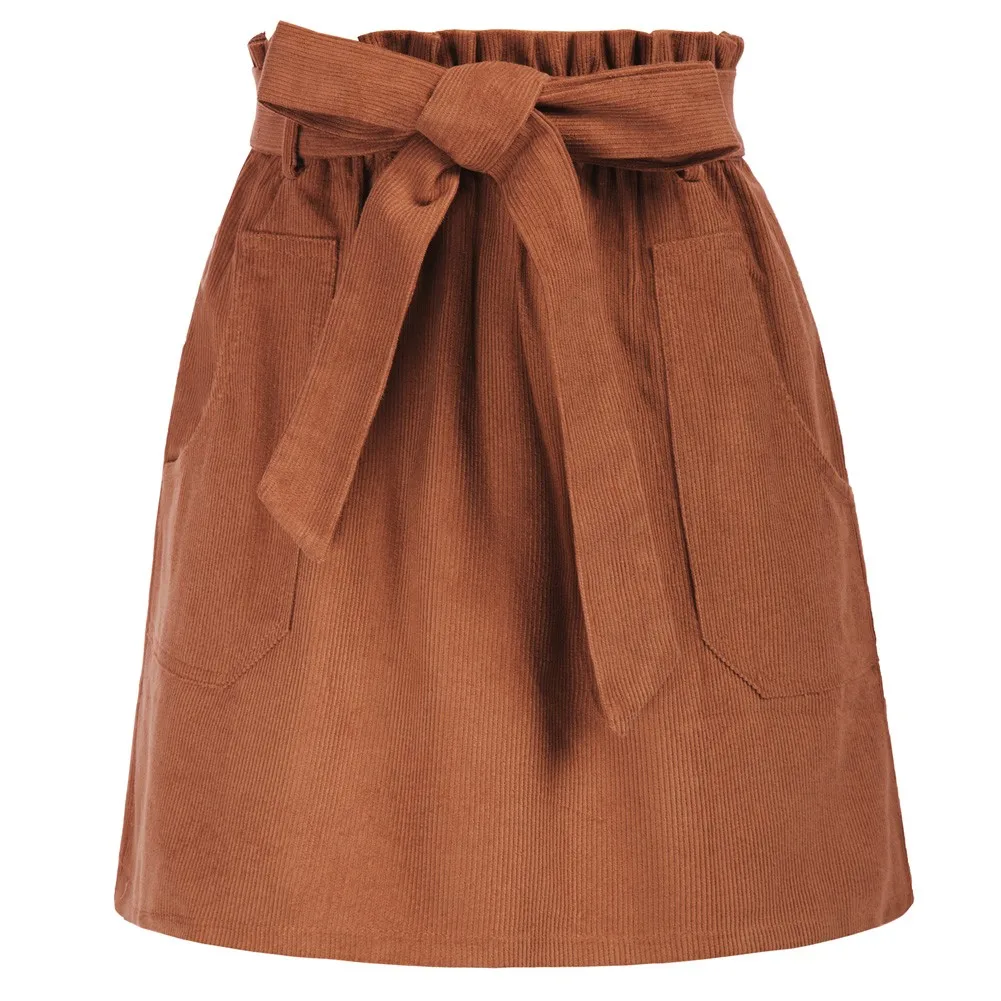 

Women's Cotton Skirt With Pockets, Elastic Waistband, Decorative A-line Mid-length Skirt, Elastic Waist, Cotton Small A Skirt