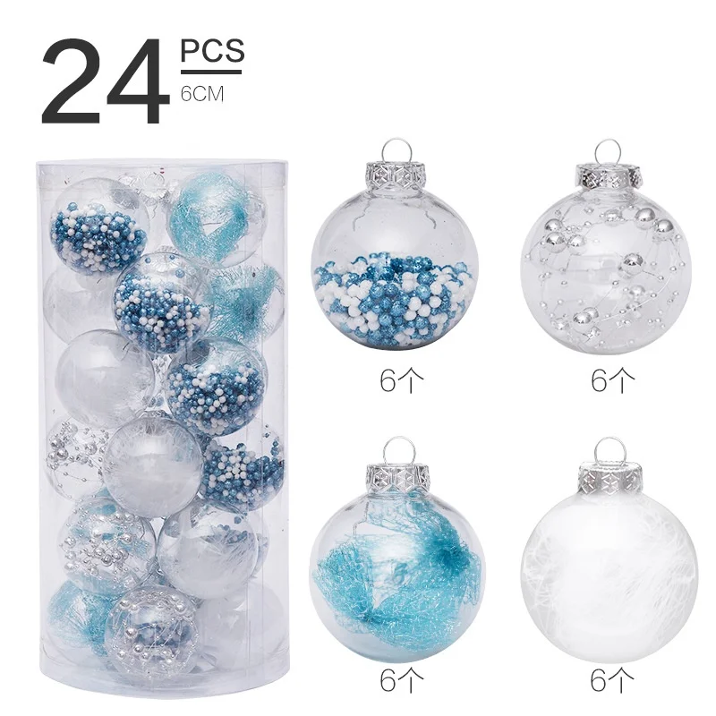 

6cm 24pcs Transparent Christmas Ball Ornaments Christmas Balls Bauble 2021christmas Decorations for Home Christmas Tree Pendant