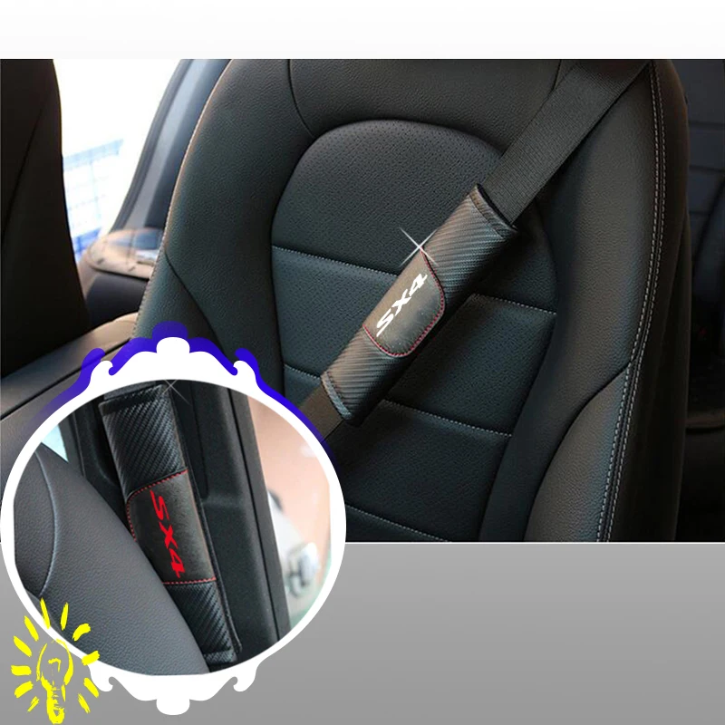

For Suzuki Sx4 2pcs Fashion Carbon Fiber Leather Car Seat Belt Cover Car Seat Belt Shoulder Pad Car Accessories Car Styling