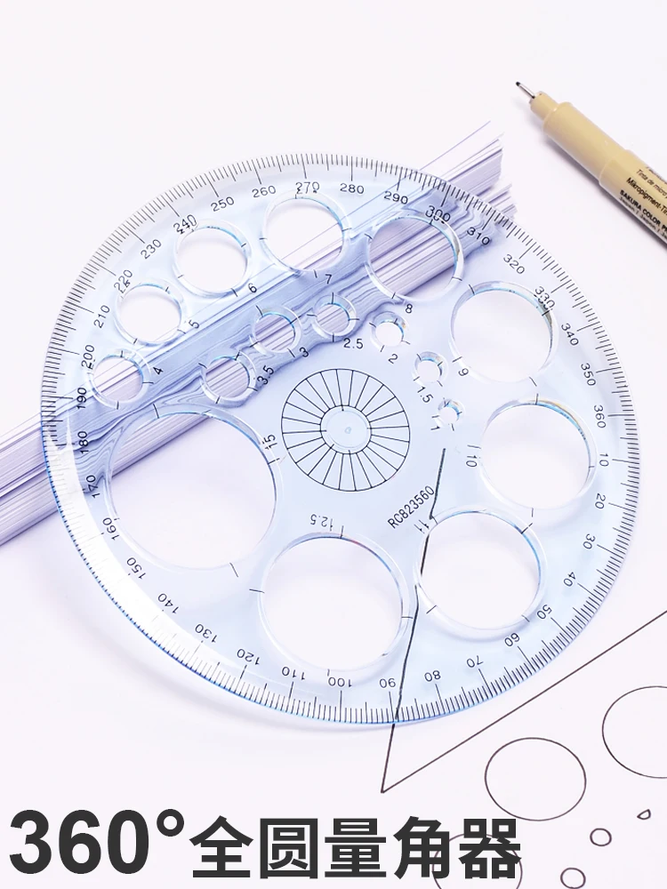 

1pc full circle protractor Draw circle template Measuring instrument template ruler semicircle angle Arc ruler