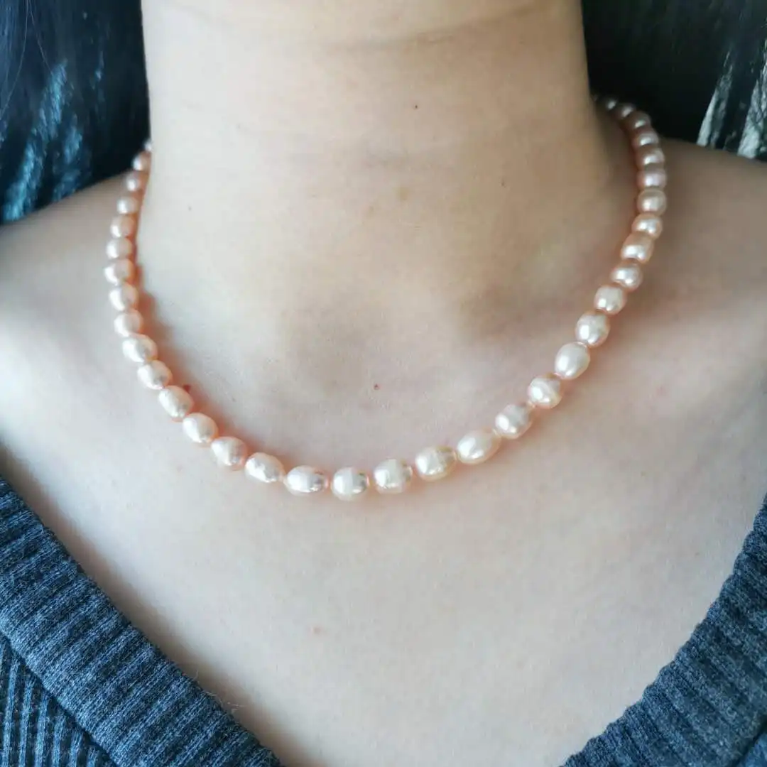 6mm Pink Oval Freshwater Pearl Necklace 