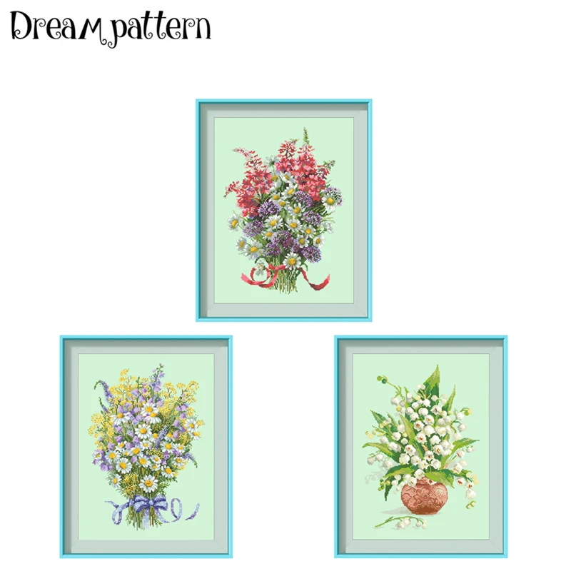 

Lily of the Valley daisy cross stitch package 18ct 14ct 11ct light green cloth cotton thread embroidery DIY handmade needlework