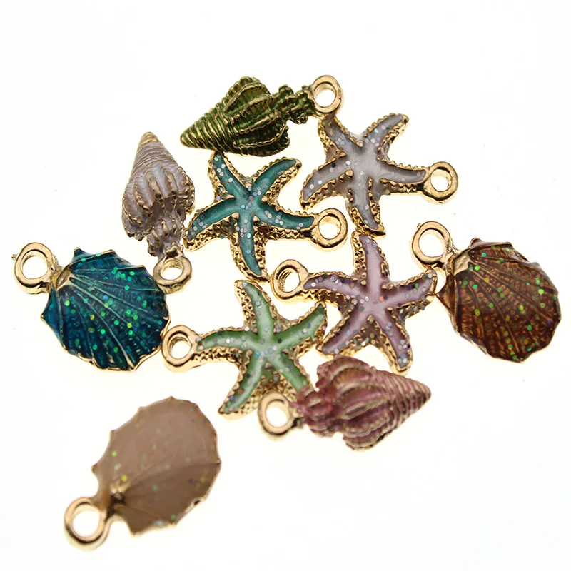 10pcs Coloful Nautical Drop Oil Ocean Starfish Shell Conch Sea Enamel Charms DIY Bracelet Necklace Earring Jewelry Craft | Украшения и