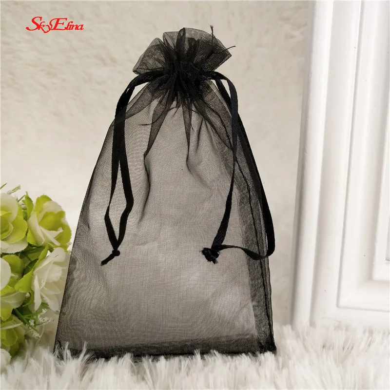 Black 50 шт., 7x9 см, 9x12 см, 10x15 см, сумки из органзы, свадебные дражи, сумка, Подарочная коробка, мешочек для ювелирных изделий, упаковка для свадебных подарков, Подарочная сумка 5z - Цвет: Black