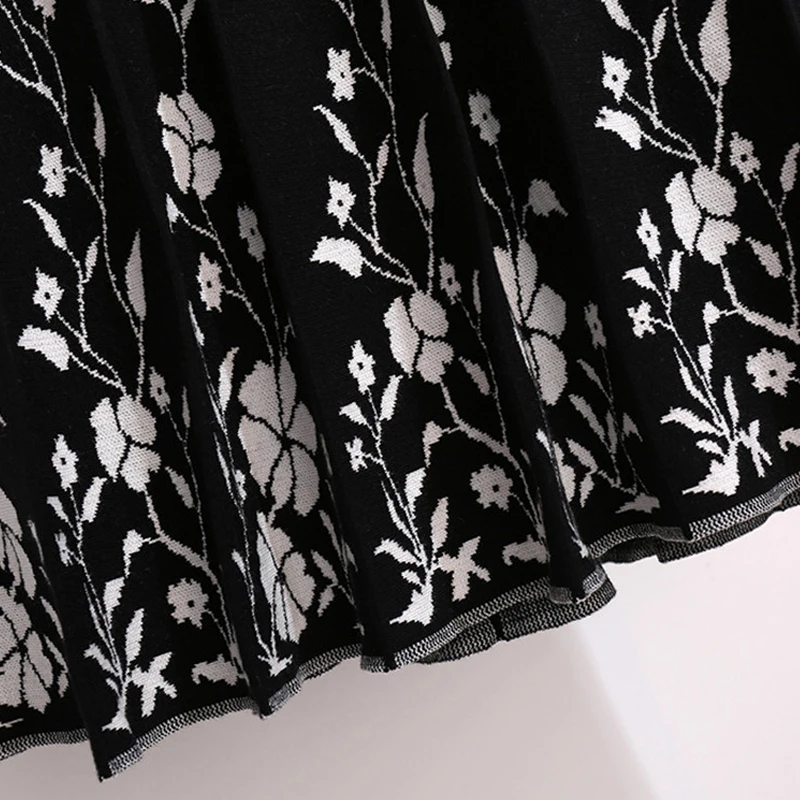

Limiguyue Loose Floral Knitted Long Pleated Skirt Women Skirts Spring Autumn Vintage High Waist Print Midi Skirts Plus Size K499