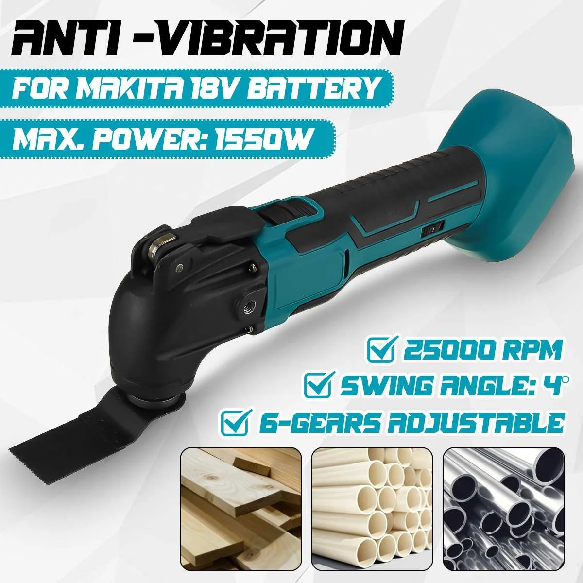

18V 25000 RPM Cordless Oscillating Multi Tool Saw With Sanding Blade Sandpaper Adjustable Woodworking Tool For Makita Battery