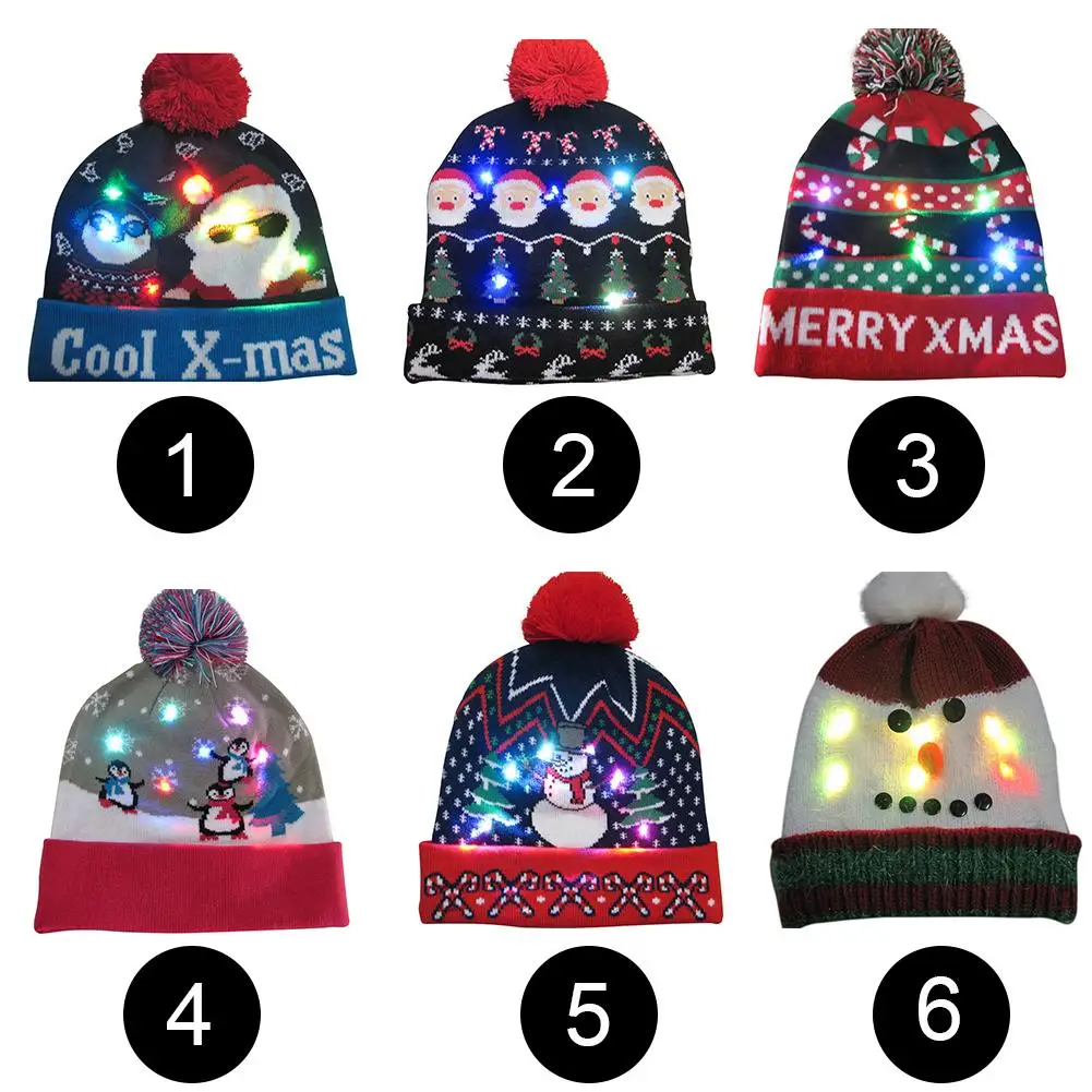 Рождественская шапка светодиодный с изображением Санта Клауса лося снеговика и