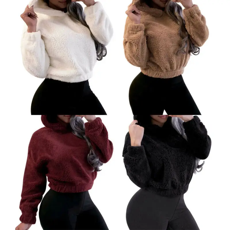 Модная женская однотонная пушистая толстовка с капюшоном толстовки