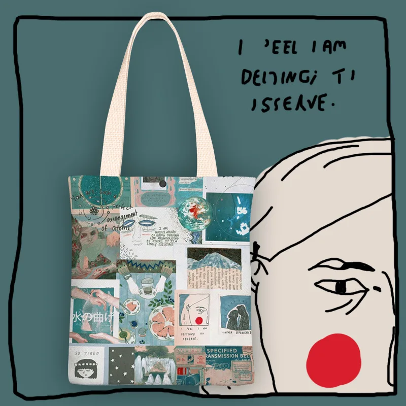 

Put Together World Shopping Bags for Women Velour Anime Shopper With Print Printed Totebag Travel Tote Bag 2021 Top Handle Bags