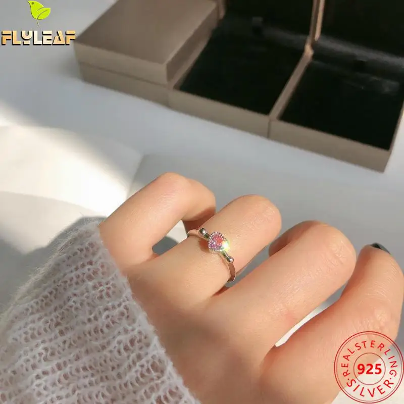 

100% 925 Sterling Silver Rings For Women High Quality Gold Zircon Heart Designer Fine Jewelry Femme Open Ring Vintage Simple