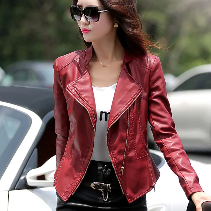 Кожаная женская куртка весна осень новое кожаное пальто для женщин короткая