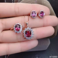 kjjeaxcmy fine jewelry 925 sterling silver inlaid natural garnet female ring pendant earring set noble supports test