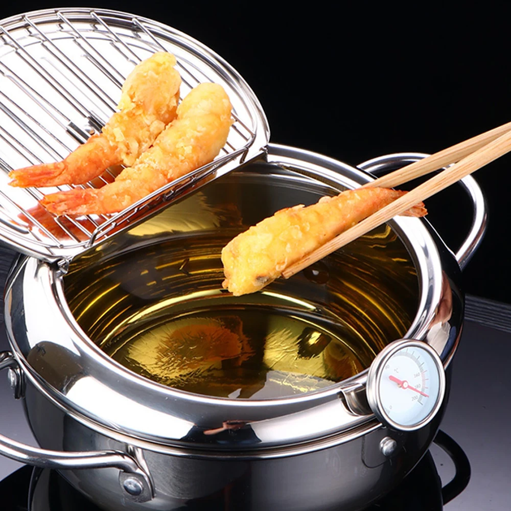 

Kitchen Deep Frying Pot Thermometer Tempura Fryer Pan Temperature Control Fried Chicken Pot Cooking Tools