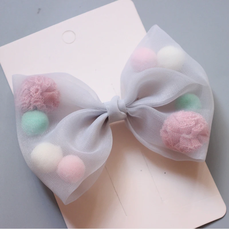 

Princess Style Hair Clip Korean New Hairpin Colorful Plush Ball Barrettes Net Yarn Lace Headwear Bow Duck Bill Clip Side Clip