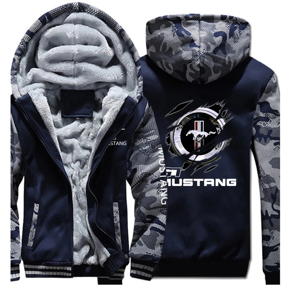 

2021 Men's Creative Design Mustang Winter Brand Print Thicken Jacket Sport Male Hoodies Zipper Sweatshirt tracksuit College Coat