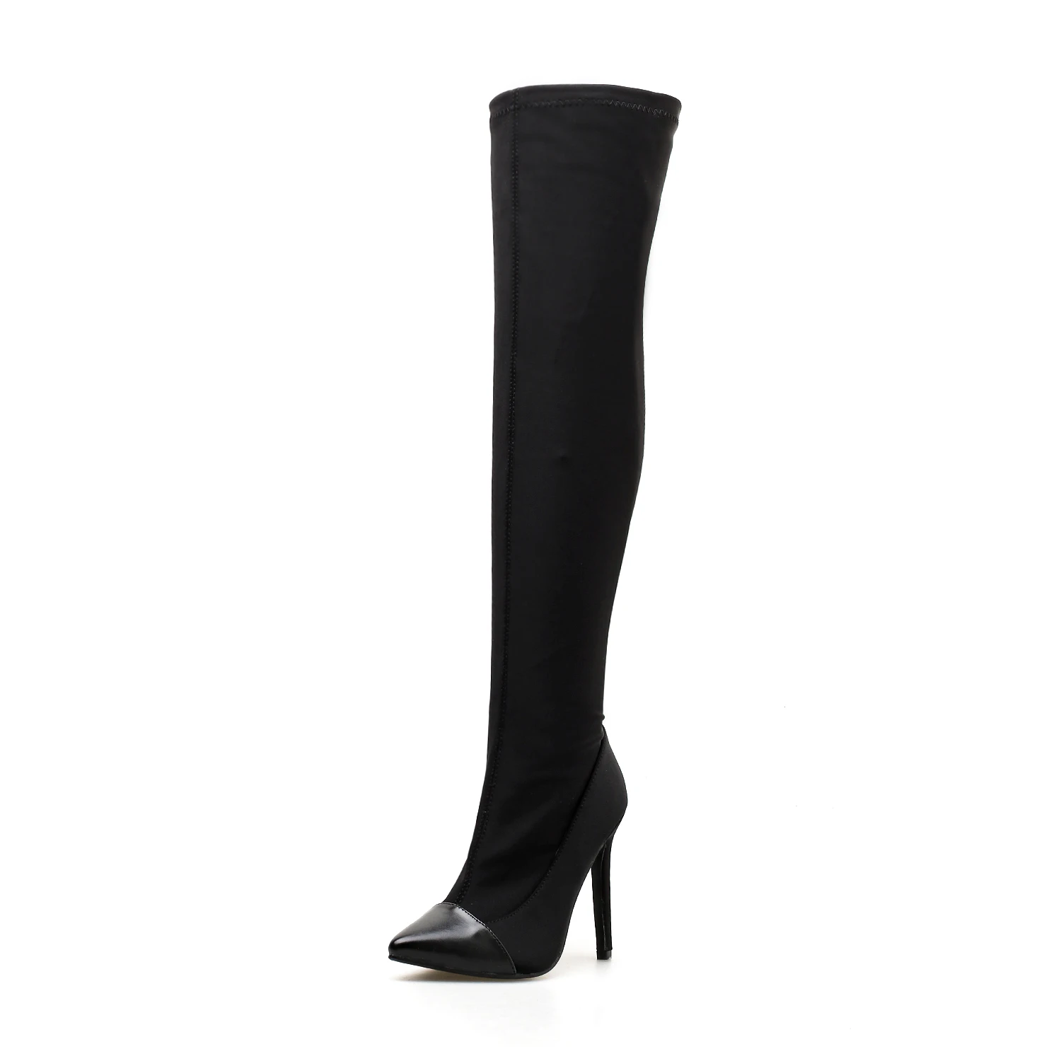 

Superstar Winter Woman Boots Stretch Over The Knee Pointed Toe Black Thigh High Heels Sock Boots Sexy Female Botines Motorcycle