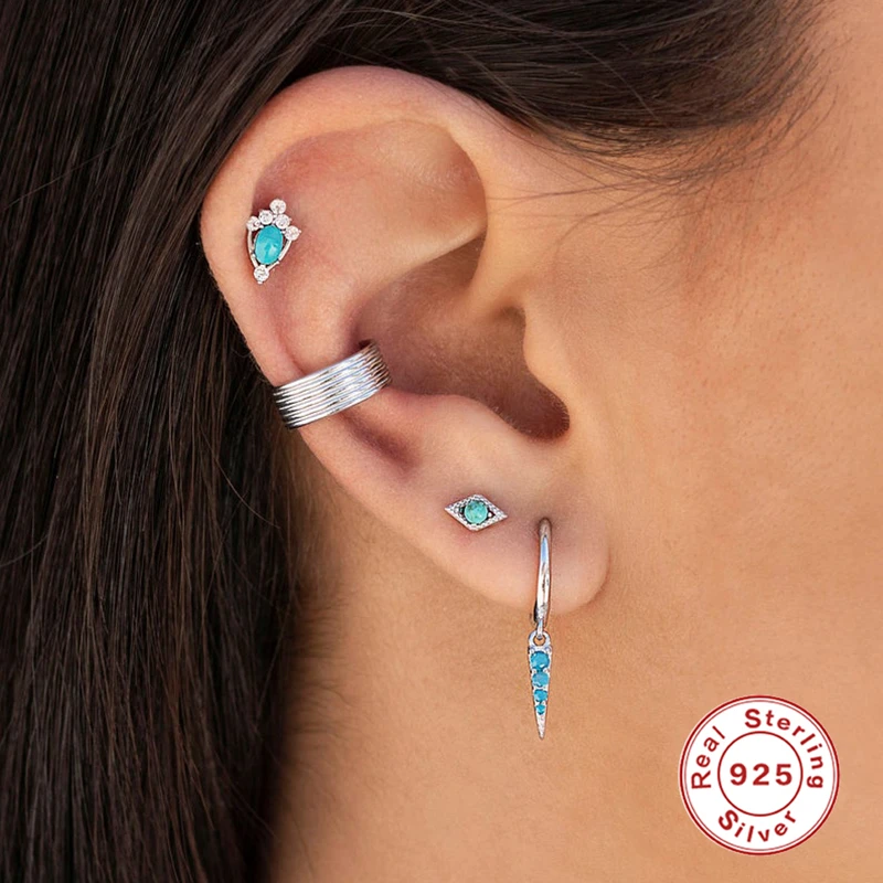 ROXI Bohemia Turquoise Stone Stud Earrings for Women Girls Flower Star Piercing 925 Sterling Silver Jewelry Pendientes | Украшения и