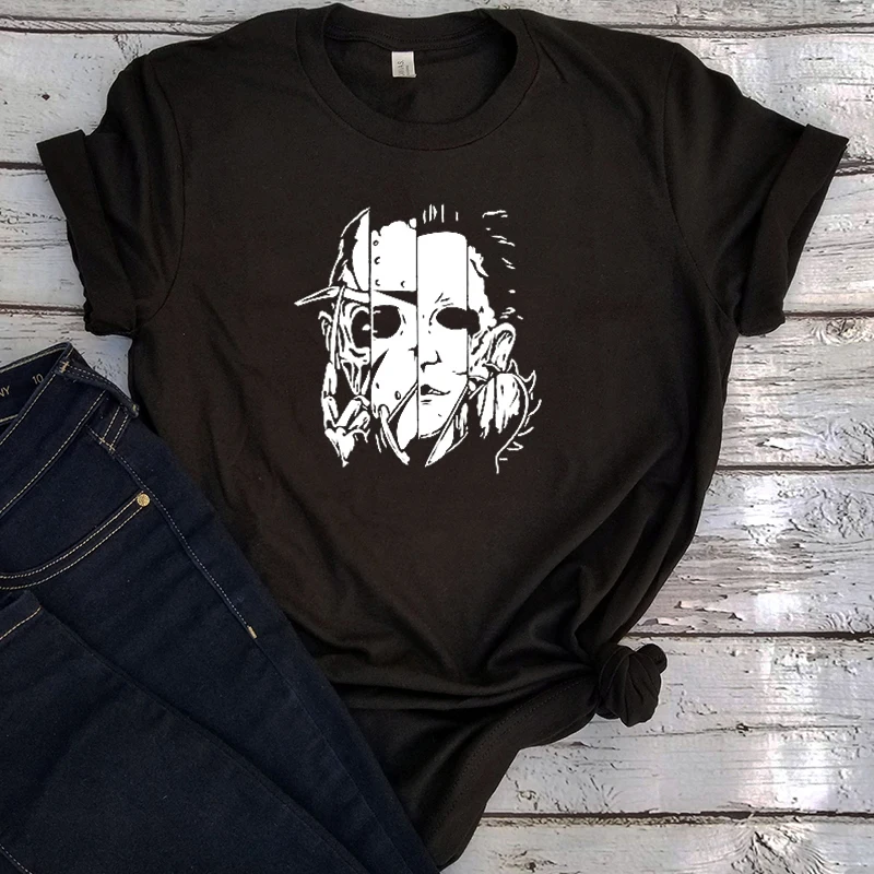 

Страшная рубашка на Хэллоуин 2020, Женская страшная футболка в стиле Харадзюку, топы с кинофильмом «Killer» для женщин, смешная женская футболка ...