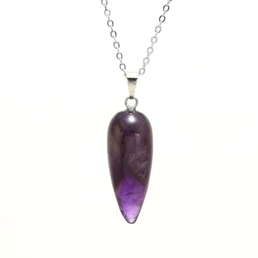 

LL Simple Design Natural Crystal Stone Amethyst Rose Quaytz Rock Crystal Radish Shaped pendant Necklace Beautiful Gift Jewelry