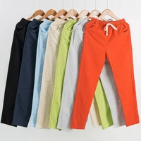 womens cropped trousers spring autumn girls casual elegant woman high waist pants cotton linen ankle length pants